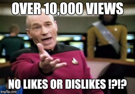 Picard Wtf Meme | OVER 10,000 VIEWS NO LIKES OR DISLIKES !?!? | image tagged in memes,picard wtf | made w/ Imgflip meme maker