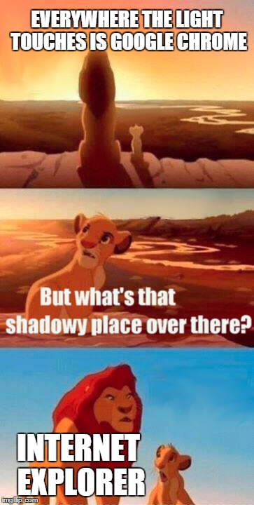 Simba Shadowy Place | EVERYWHERE THE LIGHT TOUCHES IS GOOGLE CHROME INTERNET EXPLORER | image tagged in memes,simba shadowy place,google chrome,internet explorer | made w/ Imgflip meme maker