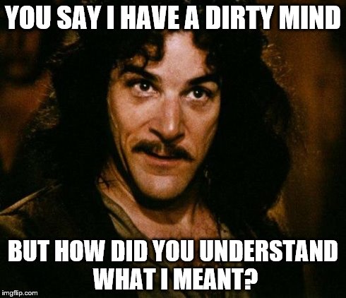 If someone drops the "you have a dirty mind" card, drop this one on them. It's sure to work. | YOU SAY I HAVE A DIRTY MIND BUT HOW DID YOU UNDERSTAND WHAT I MEANT? | image tagged in memes,inigo montoya,dirty mind,understand,wat,funny | made w/ Imgflip meme maker