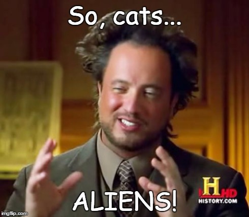 Death to cats! Aliens!  | So, cats... ALIENS! | image tagged in memes,ancient aliens,aliens,cats,death,dogs | made w/ Imgflip meme maker