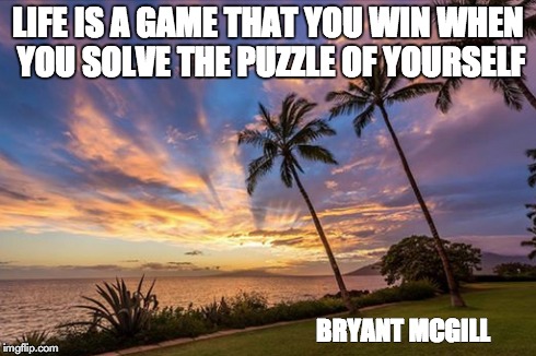 Life Is A Game | LIFE IS A GAME THAT YOU WIN WHEN YOU SOLVE THE PUZZLE OF YOURSELF BRYANT MCGILL | image tagged in success,passion,purpose,calling | made w/ Imgflip meme maker