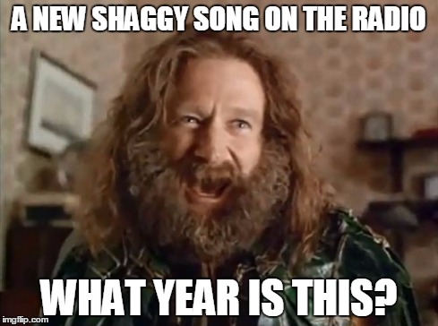 What Year Is It Meme | A NEW SHAGGY SONG ON THE RADIO WHAT YEAR IS THIS? | image tagged in memes,what year is it | made w/ Imgflip meme maker