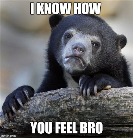 Confession Bear Meme | I KNOW HOW YOU FEEL BRO | image tagged in memes,confession bear | made w/ Imgflip meme maker
