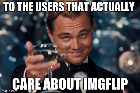 Leonardo Dicaprio Cheers Meme | TO THE USERS THAT ACTUALLY CARE ABOUT IMGFLIP | image tagged in memes,leonardo dicaprio cheers | made w/ Imgflip meme maker
