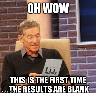 OH WOW THIS IS THE FIRST TIME THE RESULTS ARE BLANK | made w/ Imgflip meme maker