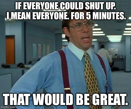 That Would Be Great Meme | IF EVERYONE COULD SHUT UP. I MEAN EVERYONE. FOR 5 MINUTES. THAT WOULD BE GREAT. | image tagged in memes,that would be great | made w/ Imgflip meme maker