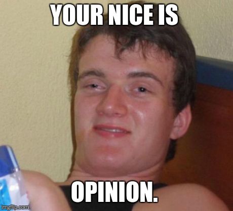 10 Guy Meme | YOUR NICE IS OPINION. | image tagged in memes,10 guy | made w/ Imgflip meme maker