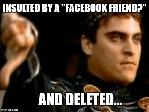 Downvoting Roman | INSULTED BY A "FACEBOOK FRIEND?" AND DELETED... | image tagged in memes,downvoting roman | made w/ Imgflip meme maker