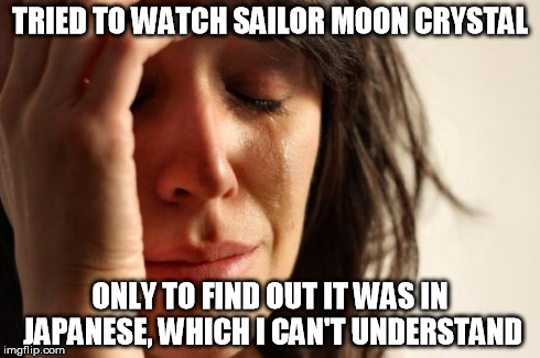 First World Problems | TRIED TO WATCH SAILOR MOON CRYSTAL ONLY TO FIND OUT IT WAS IN JAPANESE, WHICH I CAN'T UNDERSTAND | image tagged in memes,first world problems,anime | made w/ Imgflip meme maker