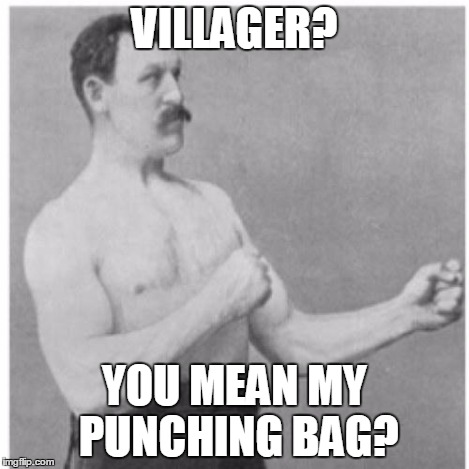 Overly Manly Man | VILLAGER? YOU MEAN MY PUNCHING BAG? | image tagged in overly manly man | made w/ Imgflip meme maker