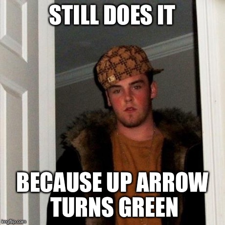 Scumbag Steve Meme | STILL DOES IT BECAUSE UP ARROW TURNS GREEN | image tagged in memes,scumbag steve | made w/ Imgflip meme maker