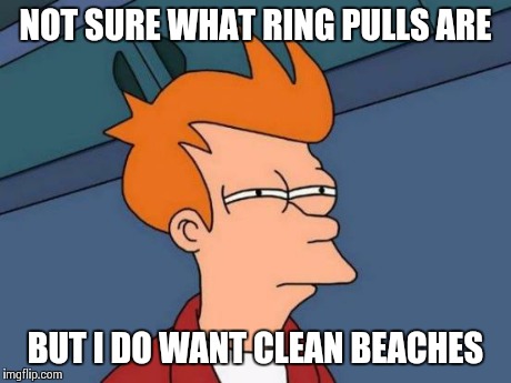 Futurama Fry Meme | NOT SURE WHAT RING PULLS ARE BUT I DO WANT CLEAN BEACHES | image tagged in memes,futurama fry | made w/ Imgflip meme maker