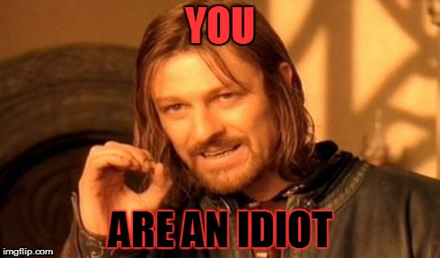 One Does Not Simply Meme | YOU ARE AN IDIOT | image tagged in memes,one does not simply | made w/ Imgflip meme maker