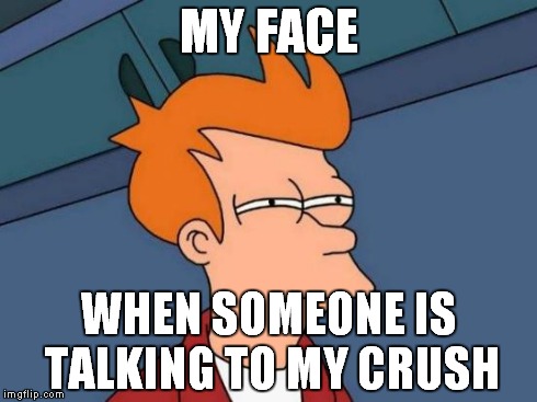 Futurama Fry Meme | MY FACE WHEN SOMEONE IS TALKING TO MY CRUSH | image tagged in memes,futurama fry | made w/ Imgflip meme maker