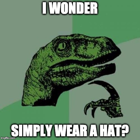 Philosoraptor Meme | I WONDER SIMPLY WEAR A HAT? | image tagged in memes,philosoraptor | made w/ Imgflip meme maker