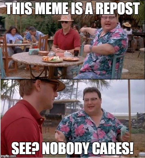 See Nobody Cares | THIS MEME IS A REPOST SEE? NOBODY CARES! | image tagged in memes,see nobody cares | made w/ Imgflip meme maker