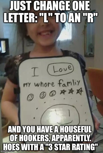 Kids Write The Darndest Things | JUST CHANGE ONE LETTER: "L" TO AN "R" AND YOU HAVE A HOUSEFUL OF HOOKERS, APPARENTLY. HOES WITH A "3 STAR RATING" | image tagged in kids,hilarious,writing,signs/billboards | made w/ Imgflip meme maker