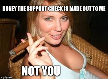 cigar babe | HONEY THE SUPPORT CHECK IS MADE OUT TO ME NOT YOU | image tagged in cigar babe | made w/ Imgflip meme maker