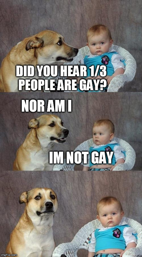 Dad Joke Dog | DID YOU HEAR 1/3 PEOPLE ARE GAY? IM NOT GAY NOR AM I | image tagged in memes,dad joke dog | made w/ Imgflip meme maker