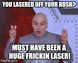 Dr Evil Laser Meme | YOU LASERED OFF YOUR BUSH? MUST HAVE BEEN A HUGE FRICKIN LASER! | image tagged in memes,dr evil laser | made w/ Imgflip meme maker