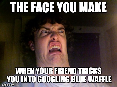 Oh No Meme | THE FACE YOU MAKE WHEN YOUR FRIEND TRICKS YOU INTO GOOGLING BLUE WAFFLE | image tagged in memes,oh no | made w/ Imgflip meme maker