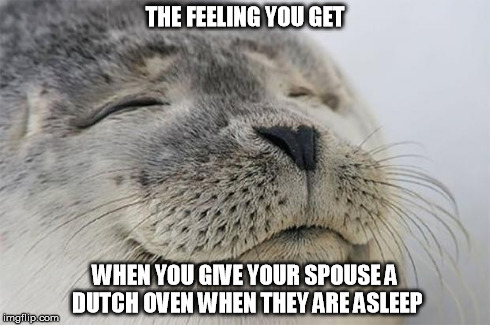Satisfied Seal Meme | THE FEELING YOU GET WHEN YOU GIVE YOUR SPOUSE A DUTCH OVEN WHEN THEY ARE ASLEEP | image tagged in memes,satisfied seal | made w/ Imgflip meme maker