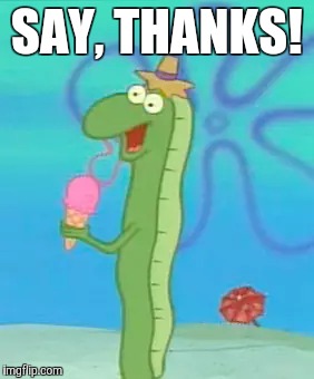 Say, Thanks! Eel from Spongebob | SAY, THANKS! | image tagged in spongebob,eel,say thanks,ice cream | made w/ Imgflip meme maker