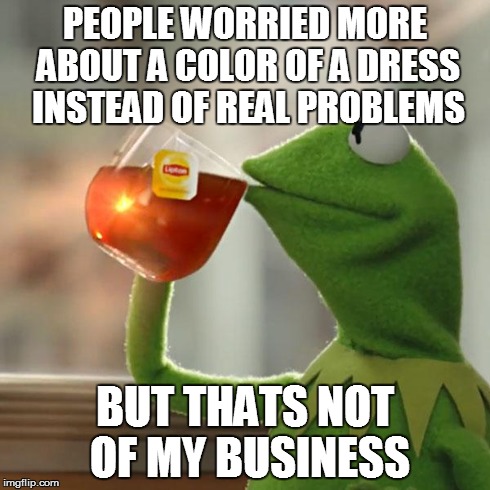 But That's None Of My Business | PEOPLE WORRIED MORE ABOUT A COLOR OF A DRESS INSTEAD OF REAL PROBLEMS BUT THATS NOT OF MY BUSINESS | image tagged in memes,but thats none of my business,kermit the frog | made w/ Imgflip meme maker