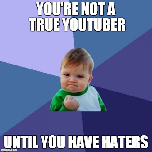 Found my first one today :D | YOU'RE NOT A TRUE YOUTUBER UNTIL YOU HAVE HATERS | image tagged in memes,success kid | made w/ Imgflip meme maker