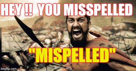 Sparta Leonidas Meme | HEY !!  YOU MISSPELLED "MISPELLED" | image tagged in memes,sparta leonidas | made w/ Imgflip meme maker