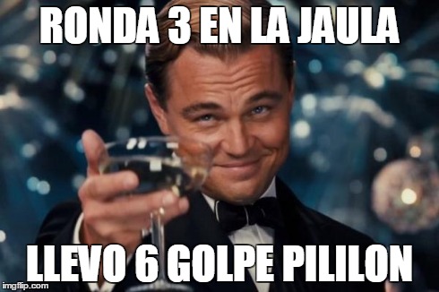 Leonardo Dicaprio Cheers Meme | RONDA 3 EN LA JAULA LLEVO 6 GOLPE PILILON | image tagged in memes,leonardo dicaprio cheers | made w/ Imgflip meme maker