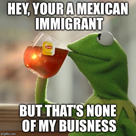 But That's None Of My Business Meme | HEY, YOUR A MEXICAN IMMIGRANT BUT THAT'S NONE OF MY BUISNESS | image tagged in memes,but thats none of my business,kermit the frog | made w/ Imgflip meme maker