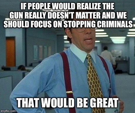 That Would Be Great Meme | IF PEOPLE WOULD REALIZE THE GUN REALLY DOESN'T MATTER AND WE SHOULD FOCUS ON STOPPING CRIMINALS THAT WOULD BE GREAT | image tagged in memes,that would be great | made w/ Imgflip meme maker