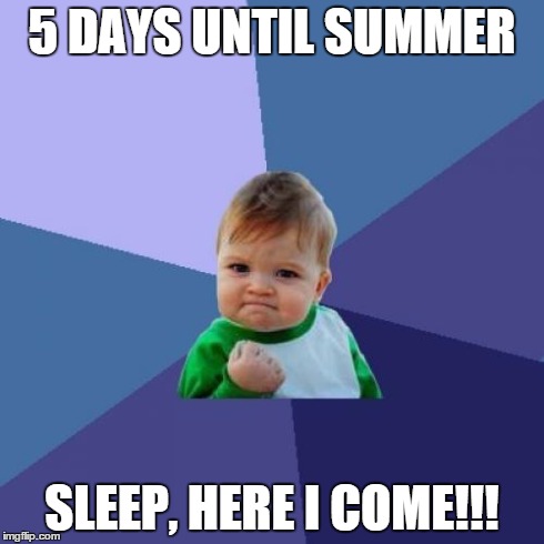 Success Kid Meme | 5 DAYS UNTIL SUMMER SLEEP, HERE I COME!!! | image tagged in memes,success kid | made w/ Imgflip meme maker
