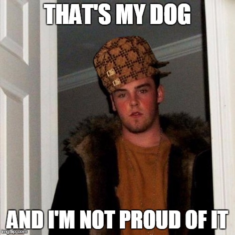 Scumbag Steve Meme | THAT'S MY DOG AND I'M NOT PROUD OF IT | image tagged in memes,scumbag steve,scumbag | made w/ Imgflip meme maker