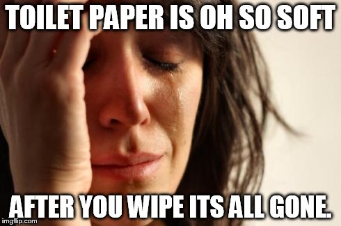 First World Problems | TOILET PAPER IS OH SO SOFT AFTER YOU WIPE ITS ALL GONE. | image tagged in memes,first world problems | made w/ Imgflip meme maker