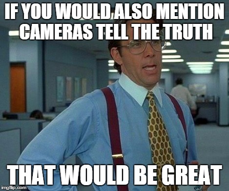 That Would Be Great Meme | IF YOU WOULD ALSO MENTION CAMERAS TELL THE TRUTH THAT WOULD BE GREAT | image tagged in memes,that would be great | made w/ Imgflip meme maker
