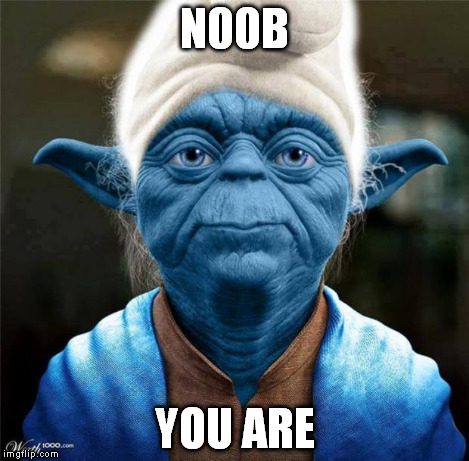 Smurf Yoda | N00B YOU ARE | image tagged in smurf yoda | made w/ Imgflip meme maker
