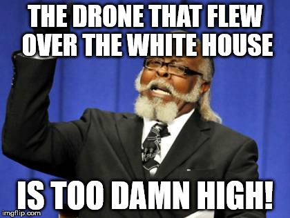 God damnit terrorists! | THE DRONE THAT FLEW OVER THE WHITE HOUSE IS TOO DAMN HIGH! | image tagged in memes,too damn high | made w/ Imgflip meme maker