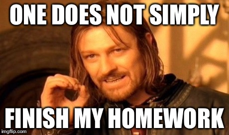 One Does Not Simply | ONE DOES NOT SIMPLY FINISH MY HOMEWORK | image tagged in memes,one does not simply | made w/ Imgflip meme maker