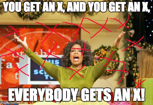 You Get An X And You Get An X Meme | YOU GET AN X, AND YOU GET AN X, EVERYBODY GETS AN X! | image tagged in memes,you get an x and you get an x | made w/ Imgflip meme maker