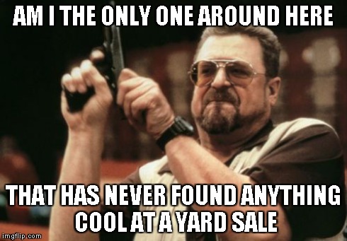 Am I The Only One Around Here | AM I THE ONLY ONE AROUND HERE THAT HAS NEVER FOUND ANYTHING COOL AT A YARD SALE | image tagged in memes,am i the only one around here | made w/ Imgflip meme maker