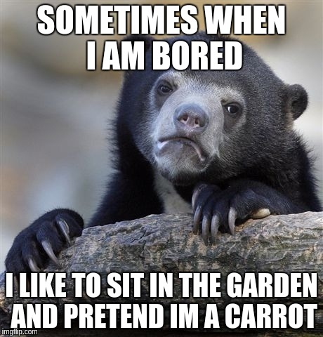 Confession Bear | SOMETIMES WHEN I AM BORED I LIKE TO SIT IN THE GARDEN AND PRETEND IM A CARROT | image tagged in memes,confession bear | made w/ Imgflip meme maker