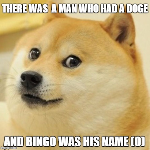 Doge | AND BINGO WAS HIS NAME (O) THERE WAS  A MAN WHO HAD A DOGE | image tagged in memes,doge | made w/ Imgflip meme maker