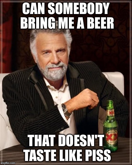 The Most Interesting Man In The World Meme | CAN SOMEBODY BRING ME A BEER THAT DOESN'T TASTE LIKE PISS | image tagged in memes,the most interesting man in the world | made w/ Imgflip meme maker