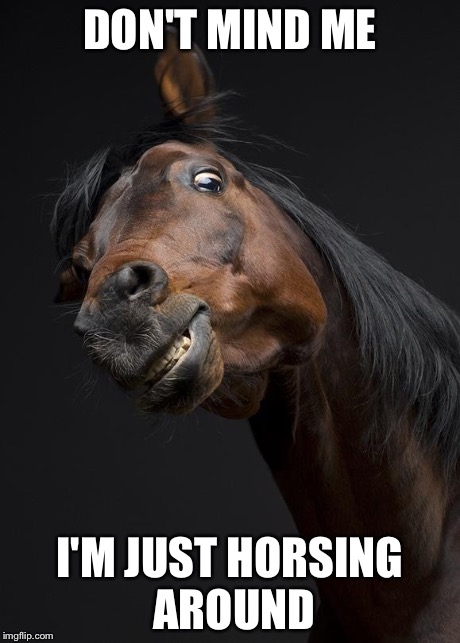 ScaryHorse | DON'T MIND ME I'M JUST HORSING AROUND | image tagged in scaryhorse | made w/ Imgflip meme maker