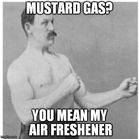 Overly Manly Man Meme | MUSTARD GAS? YOU MEAN MY AIR FRESHENER | image tagged in memes,overly manly man | made w/ Imgflip meme maker