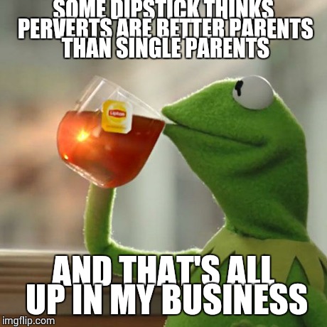But That's None Of My Business | SOME DIPSTICK THINKS PERVERTS ARE BETTER PARENTS THAN SINGLE PARENTS AND THAT'S ALL UP IN MY BUSINESS | image tagged in memes,but thats none of my business,kermit the frog | made w/ Imgflip meme maker