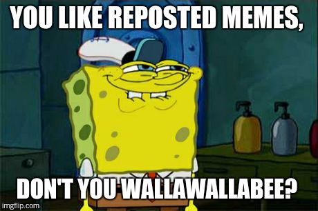 Don't You Squidward Meme | YOU LIKE REPOSTED MEMES, DON'T YOU WALLAWALLABEE? | image tagged in memes,dont you squidward | made w/ Imgflip meme maker