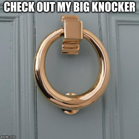 CHECK OUT MY BIG KNOCKER | image tagged in big door knocker | made w/ Imgflip meme maker